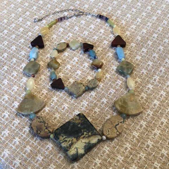 𝅺Jay King 2-piece mixed natural stone Sterling Silver Necklace and bracelet set - Picture 1 of 16